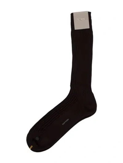 Pre-owned Tom Ford Embroidery Rib Socks In Brown