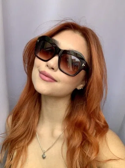 Pre-owned Tom Ford Emmanuelle Tf534 52f 54 Butterfly Brown Havana Women's Sunglasses