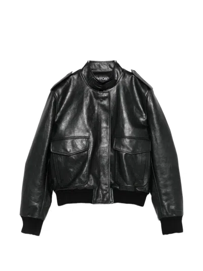 Tom Ford Epaulette-detail Leather Jacket In Black