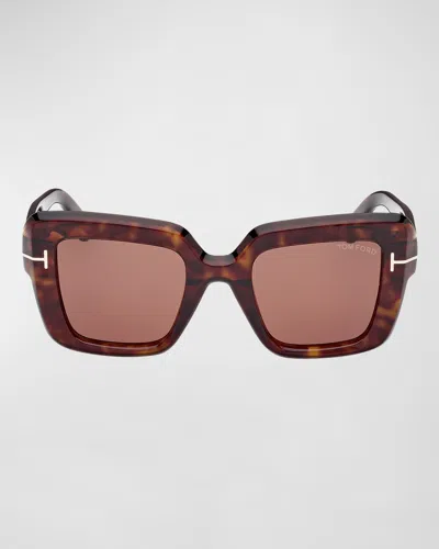 Tom Ford Esme Tortoise Acetate Square Sunglasses In Shiny Classic Havana/brown