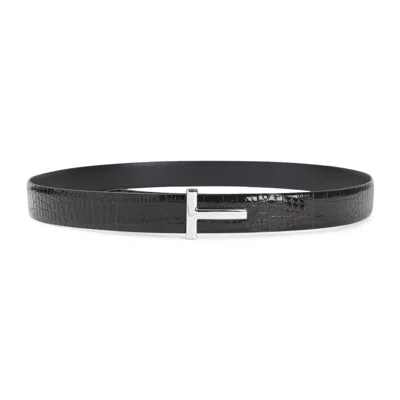 Tom Ford Espresso Brown Calf Leather Belt In Black