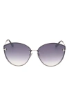 Tom Ford Evangeline 63mm Oversize Gradient Cat Eye Sunglasses In Palladium Black / Silver Smoke