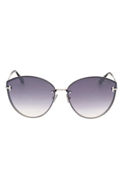 Tom Ford Evangeline 63mm Oversize Gradient Cat Eye Sunglasses In Shiny Palladium & Black