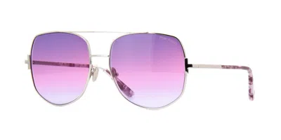 Pre-owned Tom Ford Evangeline Ft 1106 Shiny Palladium/grey Shaded (16c) Sunglasses In Purple