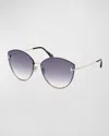 Tom Ford Evangeline 63mm Oversize Gradient Cat Eye Sunglasses In Shiny Palladium Black T Logo  Silver Mirror Smoke Grad Lenses