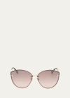 Tom Ford Evangeline 63mm Oversize Gradient Cat Eye Sunglasses In Shiny Rose Gold Dark Havana