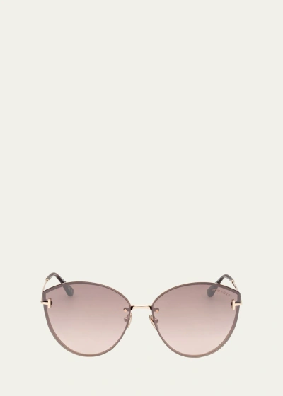 Tom Ford Evangeline 63mm Oversize Gradient Cat Eye Sunglasses In Shiny Rose Gold Dark Havana