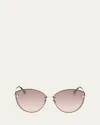 Tom Ford Evangeline 63mm Oversize Gradient Cat Eye Sunglasses In Shiny Rose Gold Dark Havana