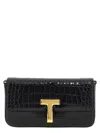 Tom Ford Mini Crossbody Bag In Black Calf Leather With Crocodile Effect In Black