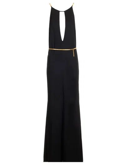 Tom Ford Chain Cutout Sable Jersey Halter Evening Dress In Black