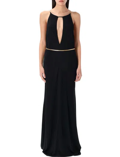 Tom Ford Chain Cutout Sable Jersey Halter Evening Dress In Black