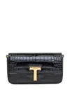 Tom Ford Mini Shoulder Bag In Stamped Crocodile Calf Leather In Black