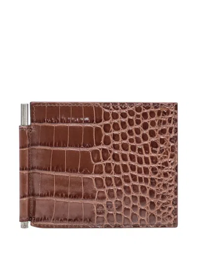 Tom Ford Exotic Line Clip Wallet In Brown