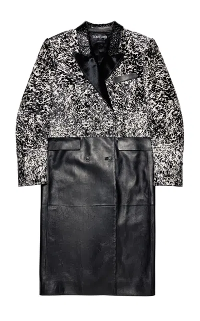 Tom Ford Exotic Print Leather Coat In Black