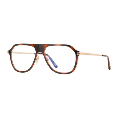 Tom Ford Eyeglasses Aviator Full Rim, Dark Brown/ruthenium Frame And Clear Blue Light Block Lens Ft5943-b050