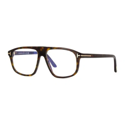 Tom Ford Eyeglasses Aviator Full Rim, Dark Havana Frame And Clear Blue Light Block Lens Ft5901-b052 In Brown