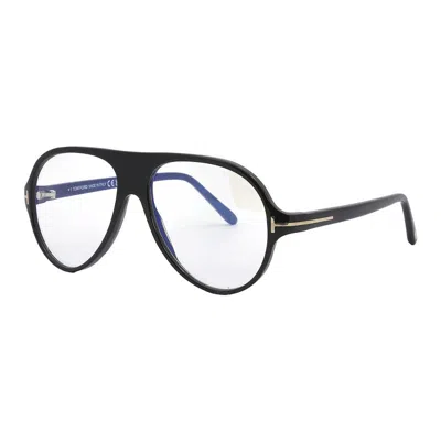 Tom Ford Eyeglasses Aviator Full Rim, Shiny Black Frame And Clear Blue Light Block Lens Ft5012-b001