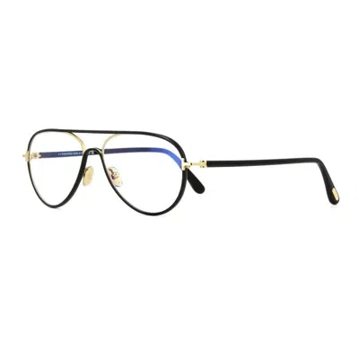 Tom Ford Eyeglasses Aviator Full Rim, Shiny Black Frame And Clear Blue Light Block Lens Ft5897-b001 In Pink