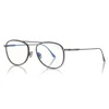 Tom Ford Eyeglasses Aviator Full Rim, Shiny Dark Ruthenium With Blue Frame And Clear Demo Lenses Lens Ft5691- In Blue