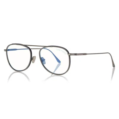 Tom Ford Eyeglasses Aviator Full Rim, Shiny Dark Ruthenium With Blue Frame And Clear Demo Lenses Lens Ft5691-