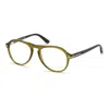 Tom Ford Eyeglasses Aviator Full Rim, Transparent Dark Green Frame And Clear Demo Lenses Lens Ft5413096 In Green