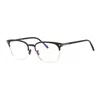 Tom Ford Eyeglasses Browline Full Rim, Matte Gunmetal/havana Frame And Clear Blue Block Lenses Lens Ft5799-b0 In Black