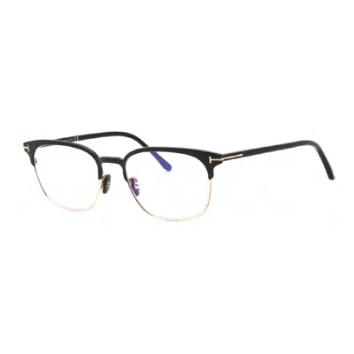 Tom Ford Eyeglasses Browline Full Rim, Matte Gunmetal/havana Frame And Clear Blue Block Lenses Lens Ft5799-b0 In Black