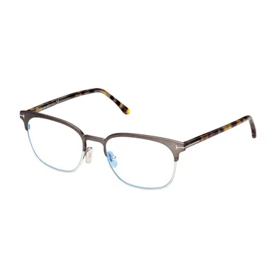Tom Ford Eyeglasses Browline Full Rim, Matte Gunmetal/havana Frame And Clear Blue Block Lenses Lens Ft5799-b0 In Brown