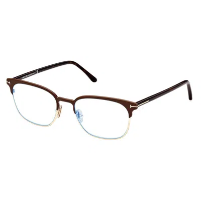 Tom Ford Eyeglasses Browline Full Rim, Matte Gunmetal/havana Frame And Clear Blue Block Lenses Lens Ft5799-b0 In Transparent
