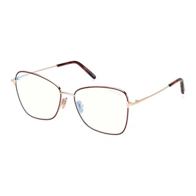 Tom Ford Eyeglasses Butterfly Full Rim, Ivory/gold Frame And Clear Demo Lens Lens Ft5906-b025 In Red