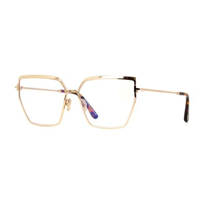 Tom Ford Eyeglasses Butterfly Full Rim, Shiny Palladium Frame And Clear Blue Light Block Lens Ft5946-b016 In Gold