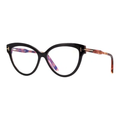 Tom Ford Eyeglasses Cat Eye Full Rim, Black/havana Frame And Clear Blue Light Block Lens Ft5673-b005