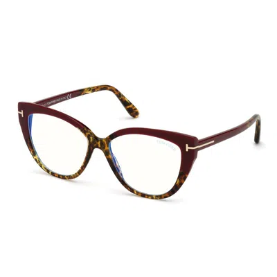 Tom Ford Eyeglasses Cat Eye Full Rim, Black/havana Frame And Clear Blue Light Block Lens Ft5673-b005 In Brown