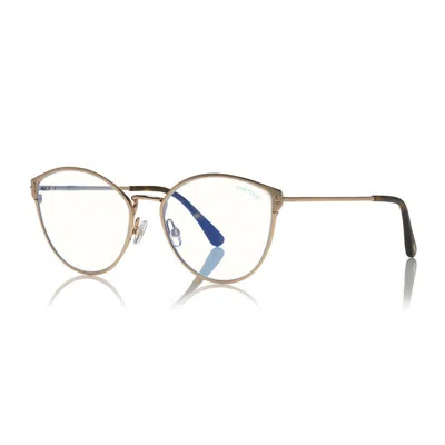 Tom Ford Eyeglasses Cat Eye Full Rim, Rose Gold Frame And Clear Blue Light Block Lens Ft5573-b028