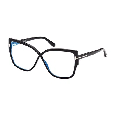 Tom Ford Eyeglasses Cat Eye Full Rim, Shiny Black Frame And Clear Blue Light Block Lens Ft5828-b001