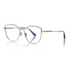 Tom Ford Eyeglasses Cat Eye Full Rim, Shiny Black Frame And Clear Blue Light Block Lens Tf5667-b001 In Gold