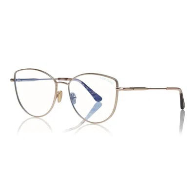 Tom Ford Eyeglasses Cat Eye Full Rim, Shiny Black Frame And Clear Blue Light Block Lens Tf5667-b001 In Gold