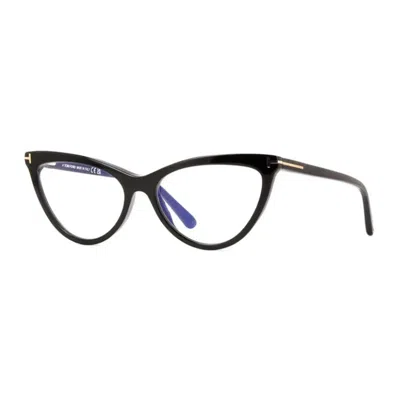 Tom Ford Eyeglasses Cat Eye Full Rim, Shiny Black Frame And Clear Blue Light Block With Magnetic Clip-on Smok