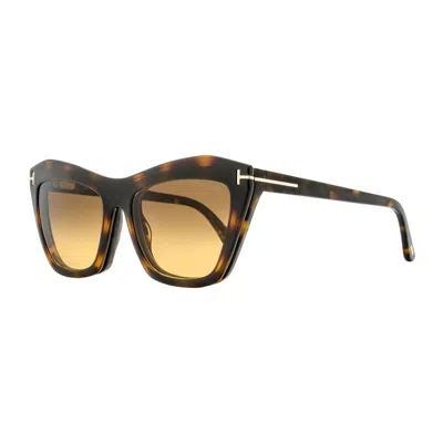 Tom Ford Eyeglasses Cat Eye Full Rim, Shiny Black Frame And Clear Blue Light Block With Magnetic Clip-on Smok In Brown