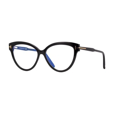 Tom Ford Eyeglasses Cat Eye Full Rim, Shiny Black Frame And Clear Demo Lenses Lens Ft5763-b001