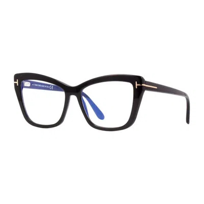 Tom Ford Eyeglasses Cat Eye Full Rim, Shiny Dark Brown Frame And Clear Blue Light Block Lens Ft5826-b048 In White