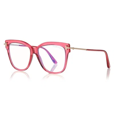 Tom Ford Eyeglasses Cat Eye Full Rim, Transparent Raspberry Rose Gold Frame And Clear Blue Light Block Lenses In Red