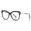 Tom Ford Eyeglasses Cat Eye Full Rim, Transparent Raspberry Rose Gold Frame And Clear Blue Light Block Lenses In Black