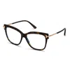 Tom Ford Eyeglasses Cat Eye Full Rim, Transparent Raspberry Rose Gold Frame And Clear Blue Light Block Lenses In Brown