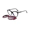 Tom Ford Eyeglasses Cat Eye Full Rim, Vintage Dark Havana Frame And Blue Block With Black Magnetic Clip-on Sm In Multi