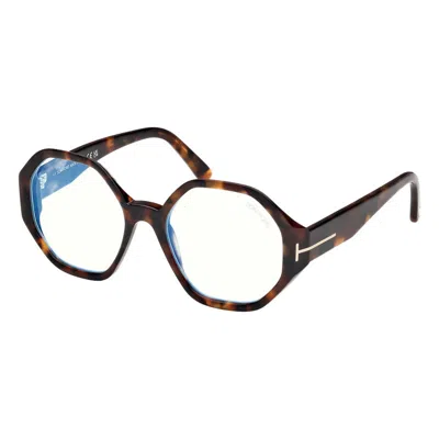 Tom Ford Eyeglasses Geometric Full Rim, Shiny Black Frame And Clear Blue Light Block Lens Ft5967-b001 In Brown