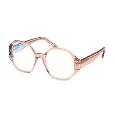 Tom Ford Eyeglasses Geometric Full Rim, Shiny Black Frame And Clear Blue Light Block Lens Ft5967-b001 In Pink