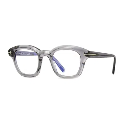 Tom Ford Eyeglasses Oval Full Rim, Shiny Black Frame And Clear Blue Light Block Lens Ft5961-b001 In Gray