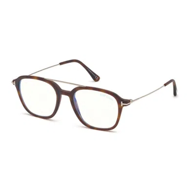 Tom Ford Eyeglasses Rectangle Full Rim, Havana/gold Frame And Clear Blue Light Lens Lens Ft5610-b056 In Brown
