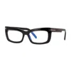 Tom Ford Eyeglasses Rectangle Full Rim, Shiny Black Frame And Clear Blue Light Block Lenses Lens Ft5966-b001 In Black